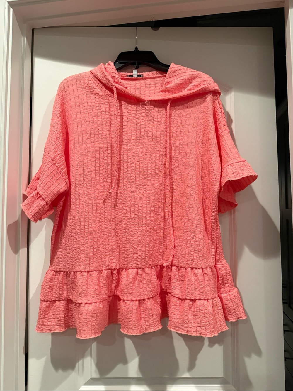 white birch Coral Pink Ruffle Hoodie